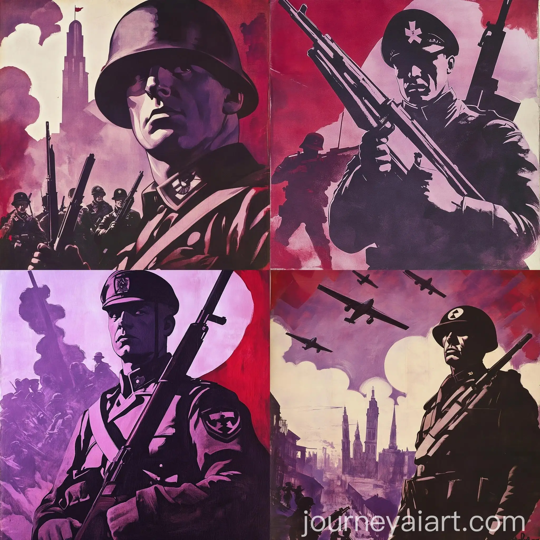 Military-Propaganda-Poster-in-Purple-Tones-with-Soldiers-Equipment