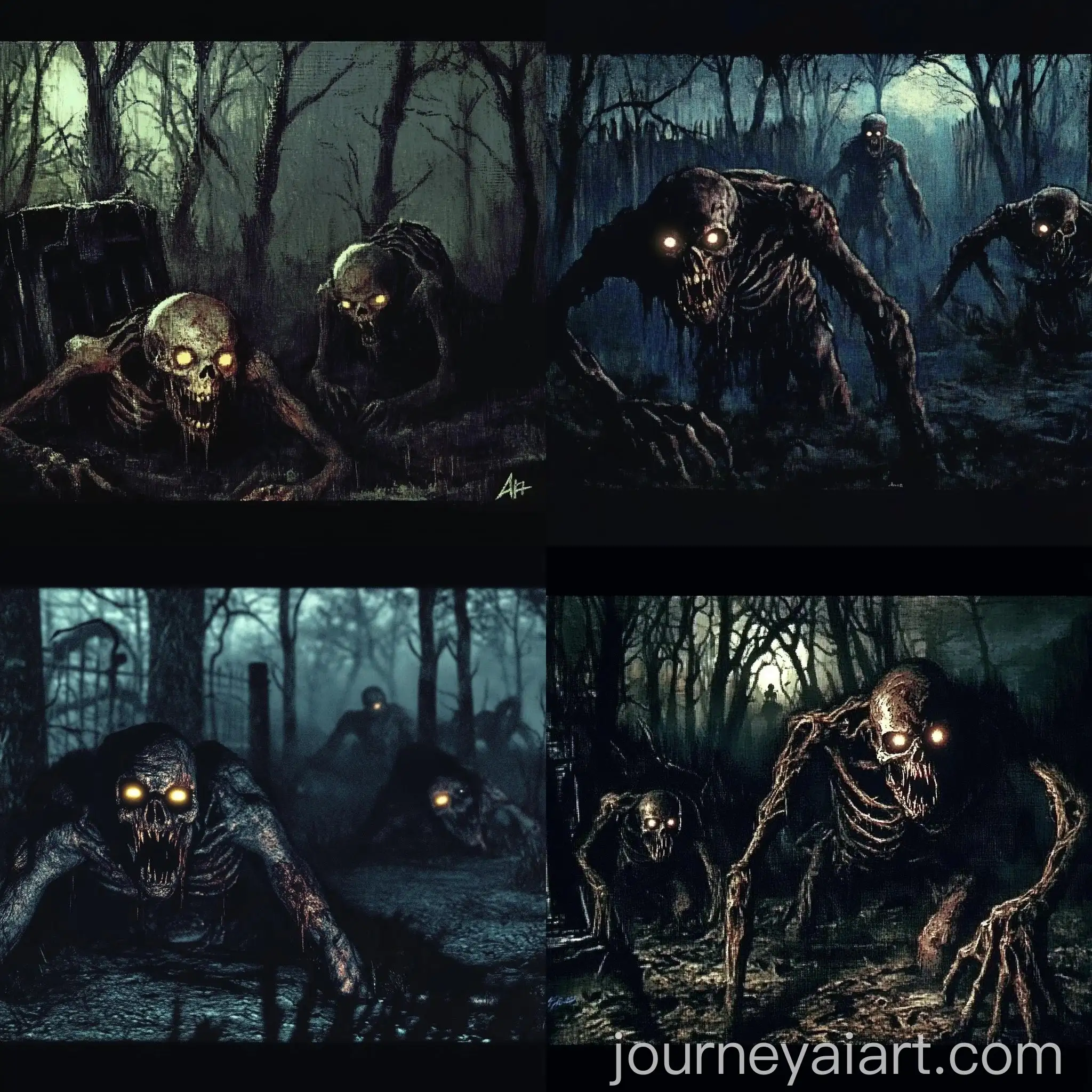 Eerie-Night-Scene-with-Monstrous-Decay-Creatures-in-Retro-Horror-Style
