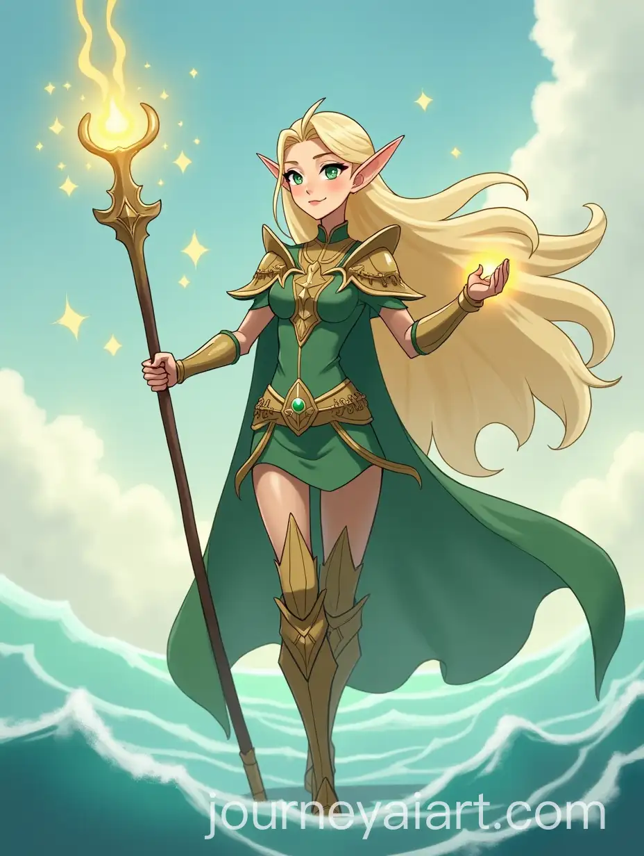 Confident-Elven-Warrior-with-Magical-Staff-and-Glowing-Ocean-Horizon