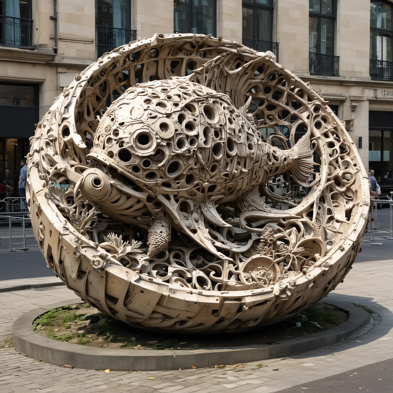 Sculpture in the city in shape of nautillus