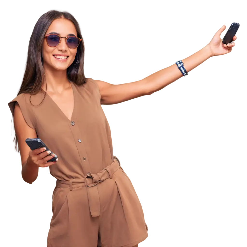 PNG-Image-of-a-Stylish-Girl-with-Sunglasses-Using-an-iPhone-AI-Art-Prompt