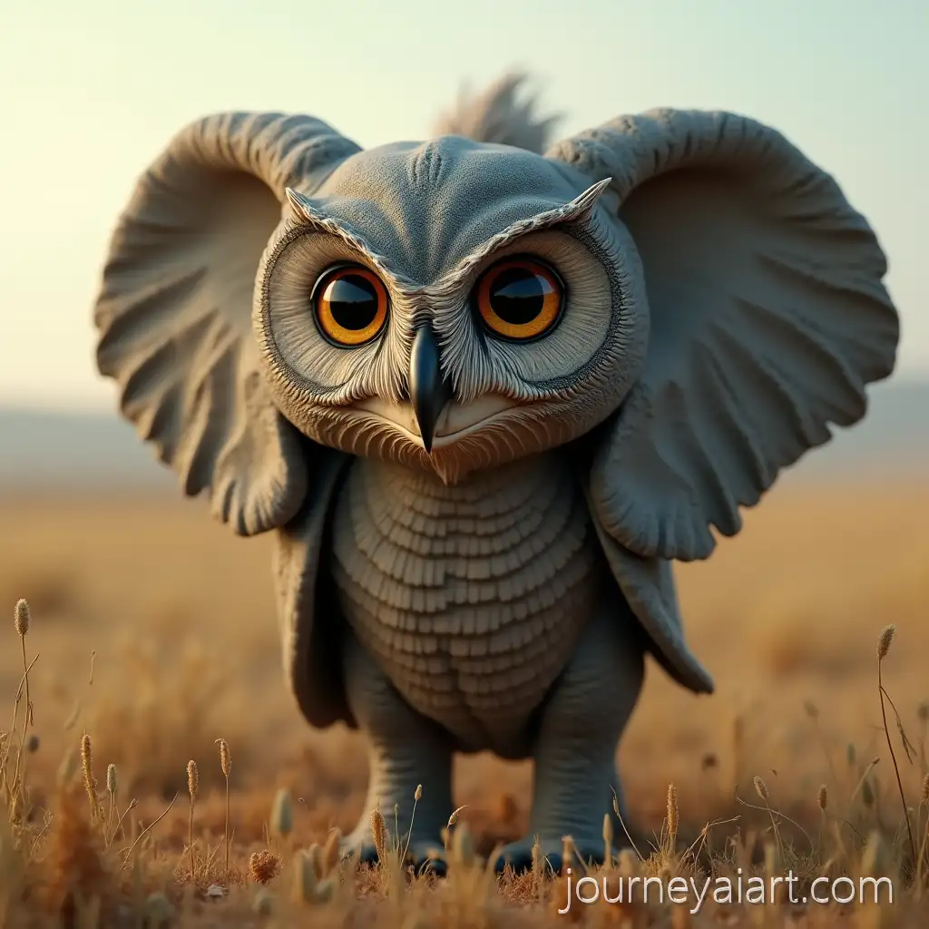 Fantasy-Hybrid-Creature-of-Owl-and-Elephant-on-African-Savanna