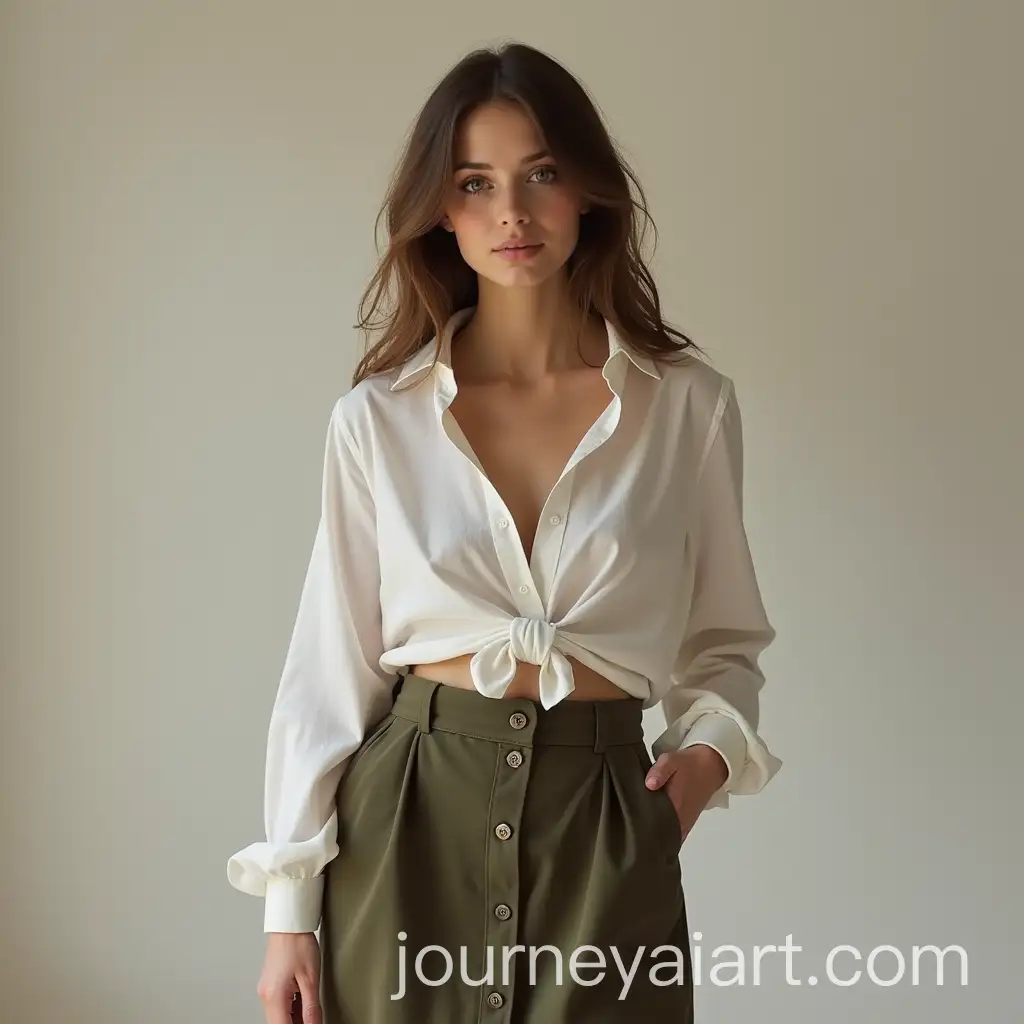 Young-Lady-in-Casual-Shirt-Skirt-Outfit-with-Fashionable-Top