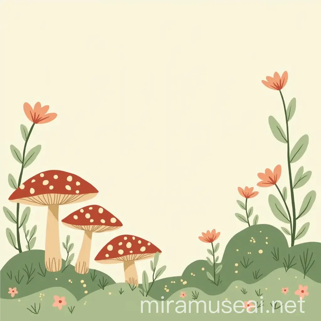 Cozy Mushroom Garden in Minimalist Japanese Art Style