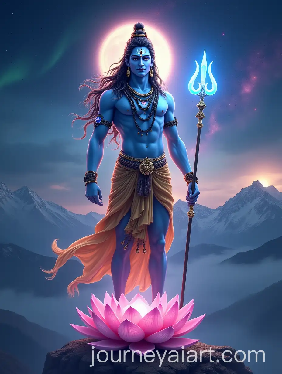 Majestic-Lord-Shiva-Radiating-Divine-Power-on-Lotus-with-Cosmic-Background