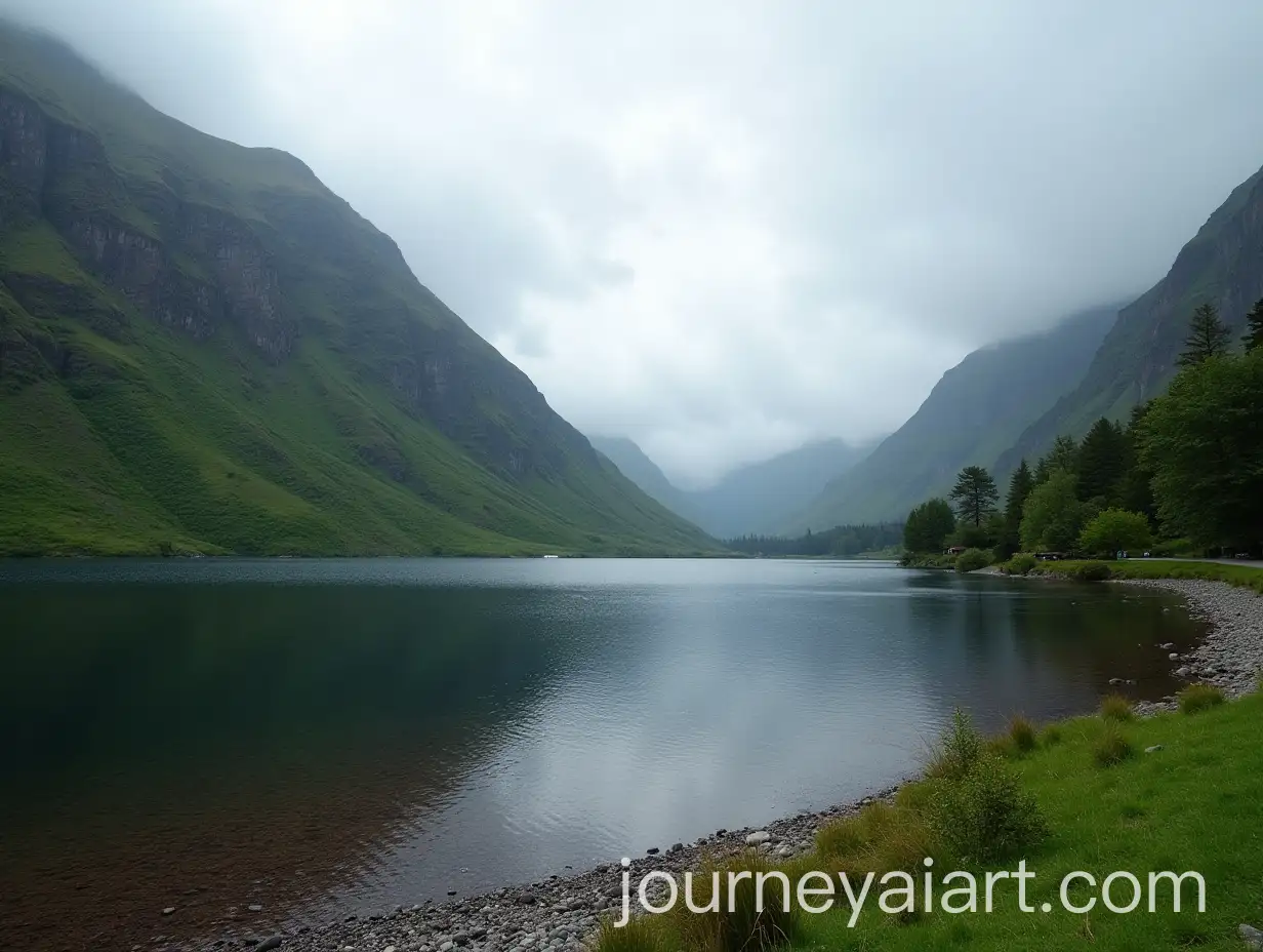 Breathtaking-Scottish-Lake-Surrounded-by-Green-Valleys-in-Hobbiton-Style