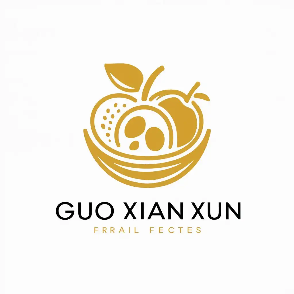 a vector logo design,with the text "guo xian xun", main symbol:Fruit, fresh, various types, luxury feeling,complex,be used in Retail industry,clear background