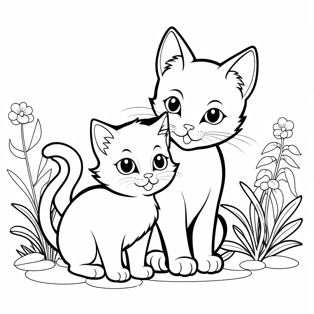 Cartoon-Cat-Playing-with-Kitten-Coloring-Page