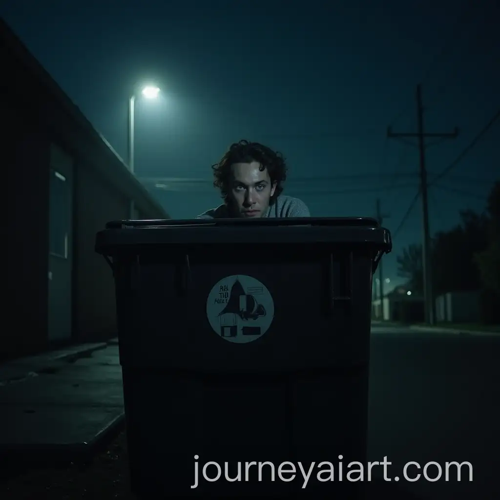 Man-Hiding-Behind-Dumpster-at-Night-in-Fear