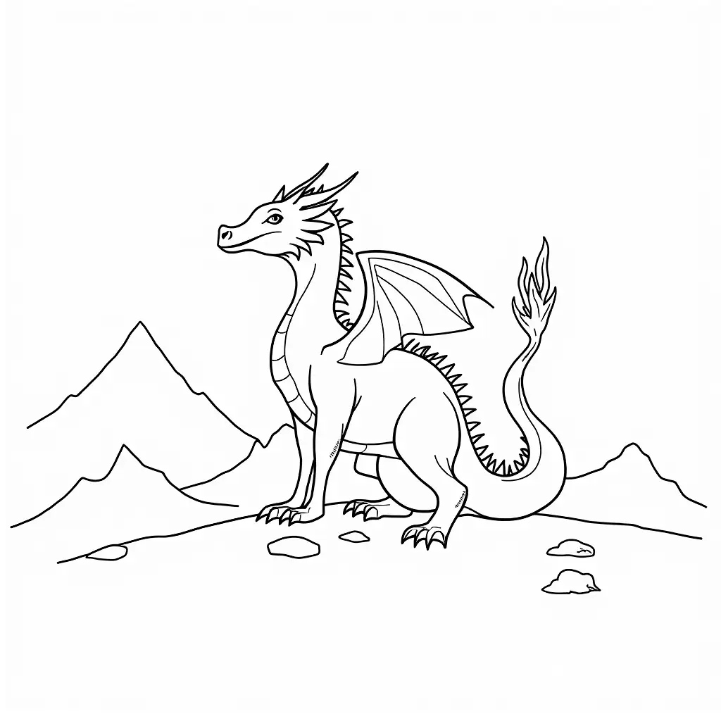 Mythical-Dragon-with-Fire-Wings-in-Majestic-Mountain-Landscape