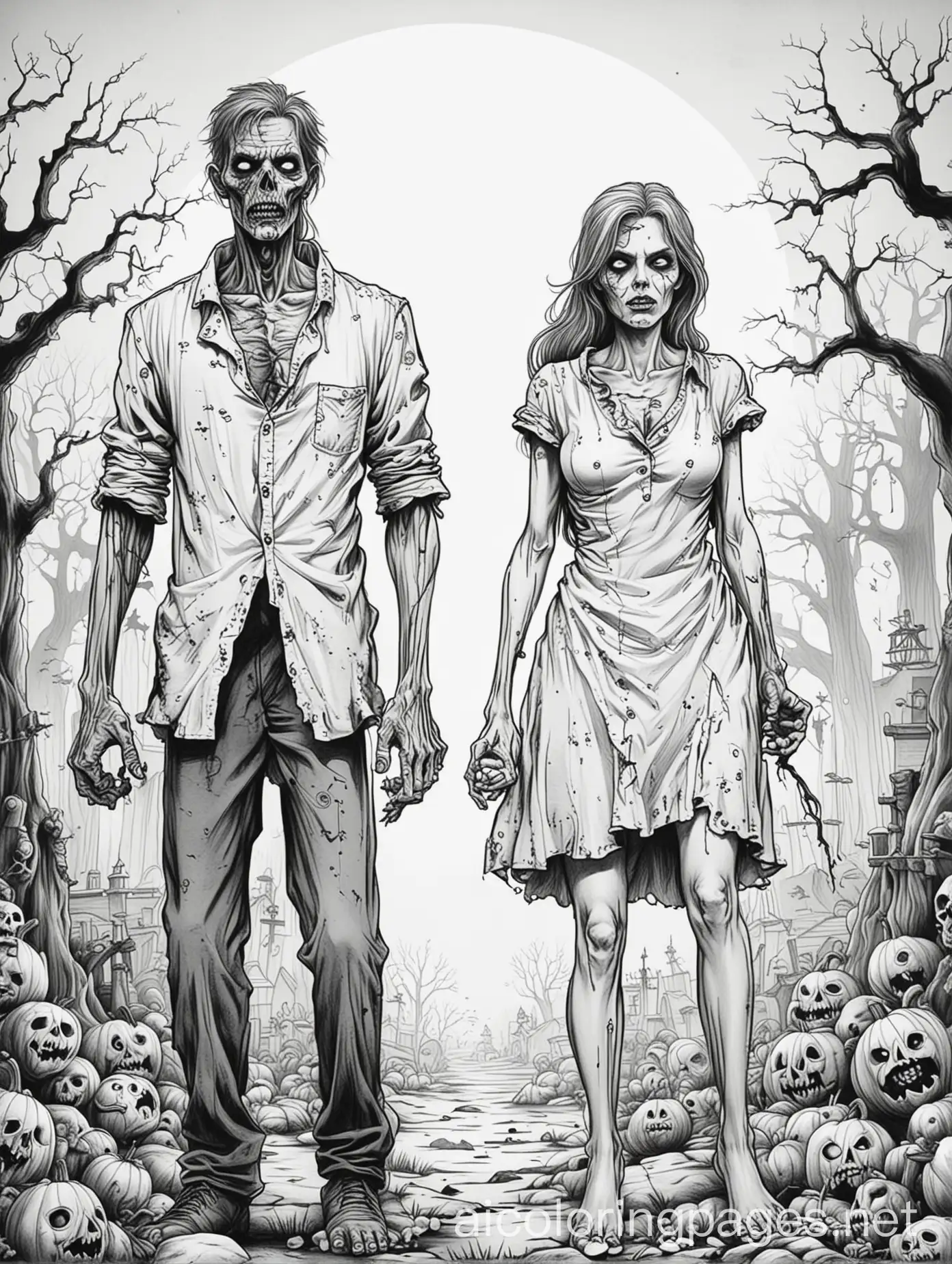 Eerie-Zombie-Couple-in-Halloween-Line-Art-Coloring-Page