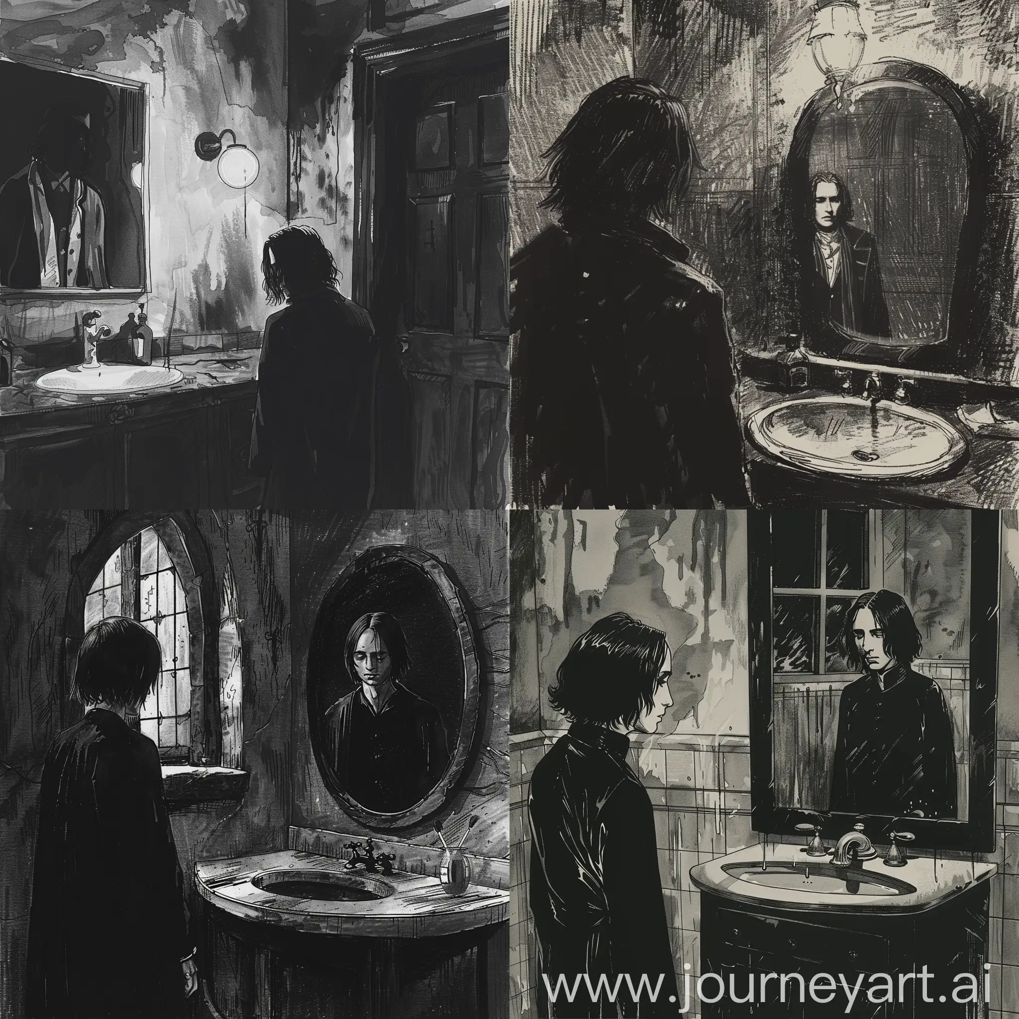 Young-Severus-Snape-Standing-at-the-Sink-Reflecting-in-Gloomy-Atmosphere-Drawing