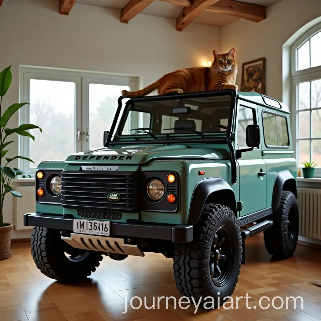 Land-Rover-Defender-110-Inside-Living-Room-with-Cat-on-Rooftop
