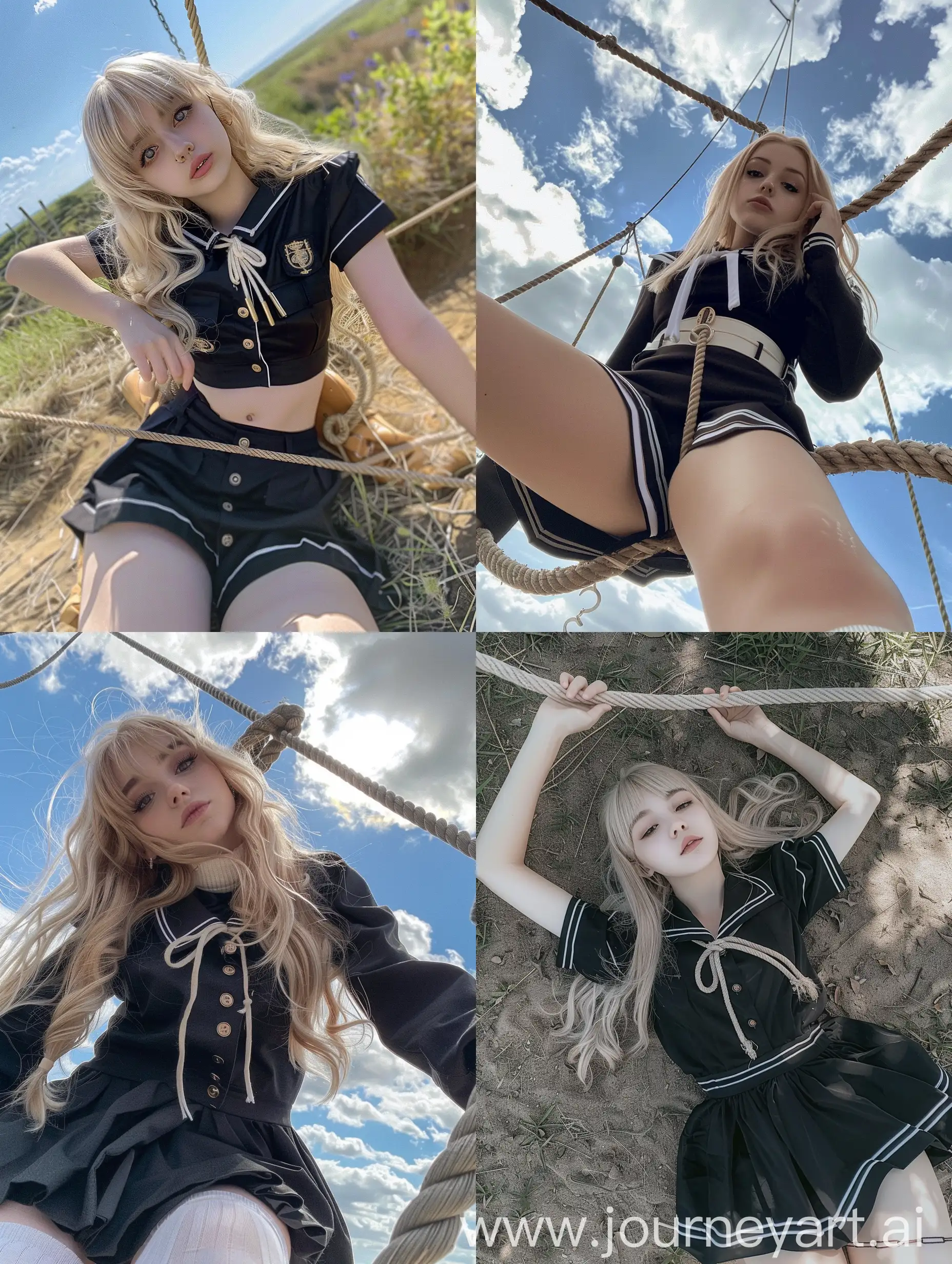 Influencer-Girl-in-Black-Seifuku-Uniform-Selfie-Outdoors