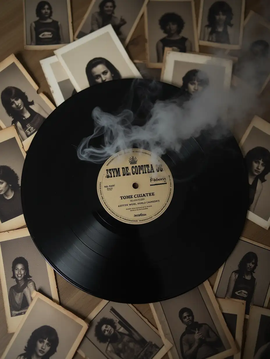 An old vinyl record, photographs, smoke and a broken heart.