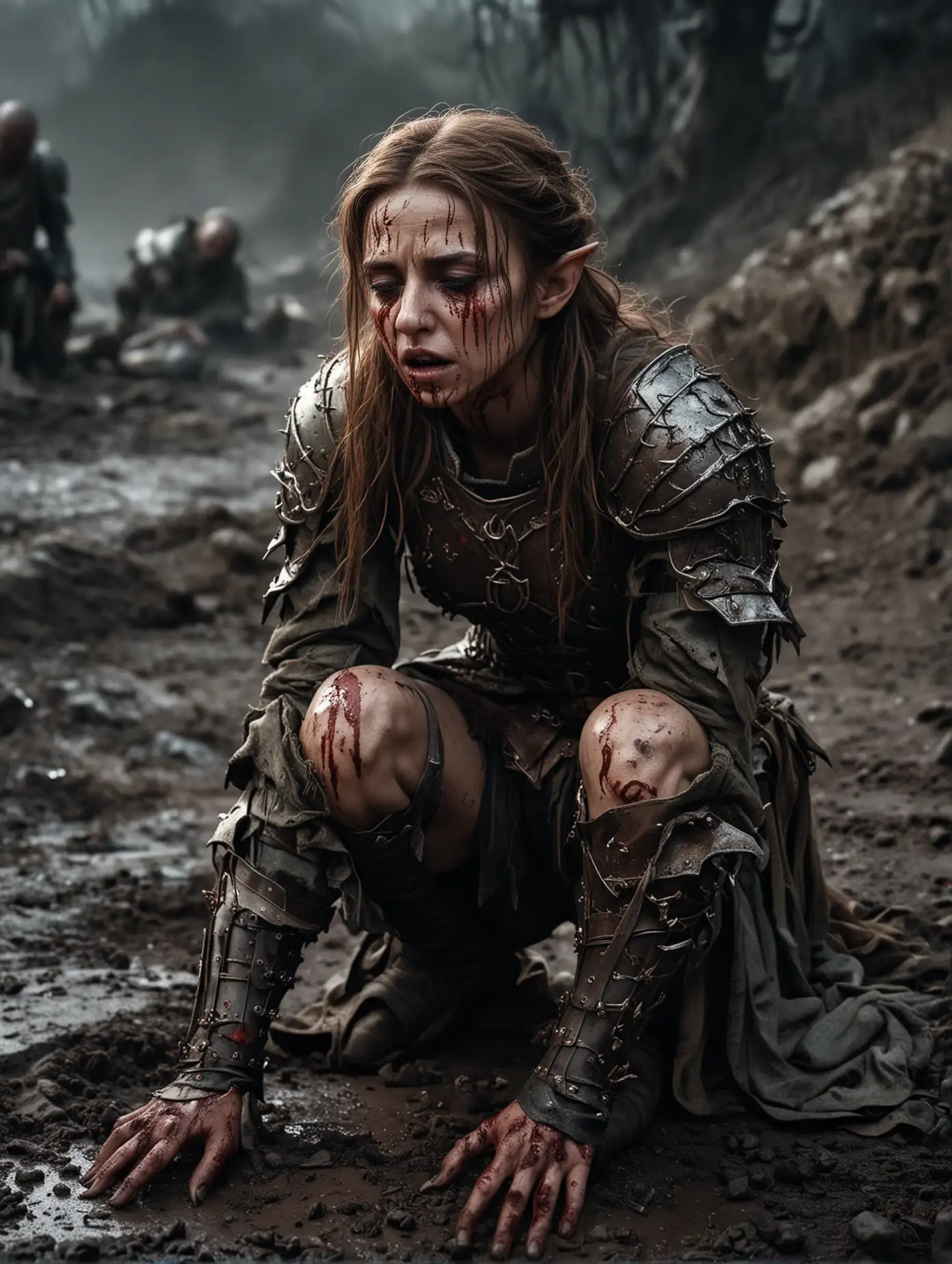 Elf-Queen-Injured-on-Desolate-Battlefield-at-Night