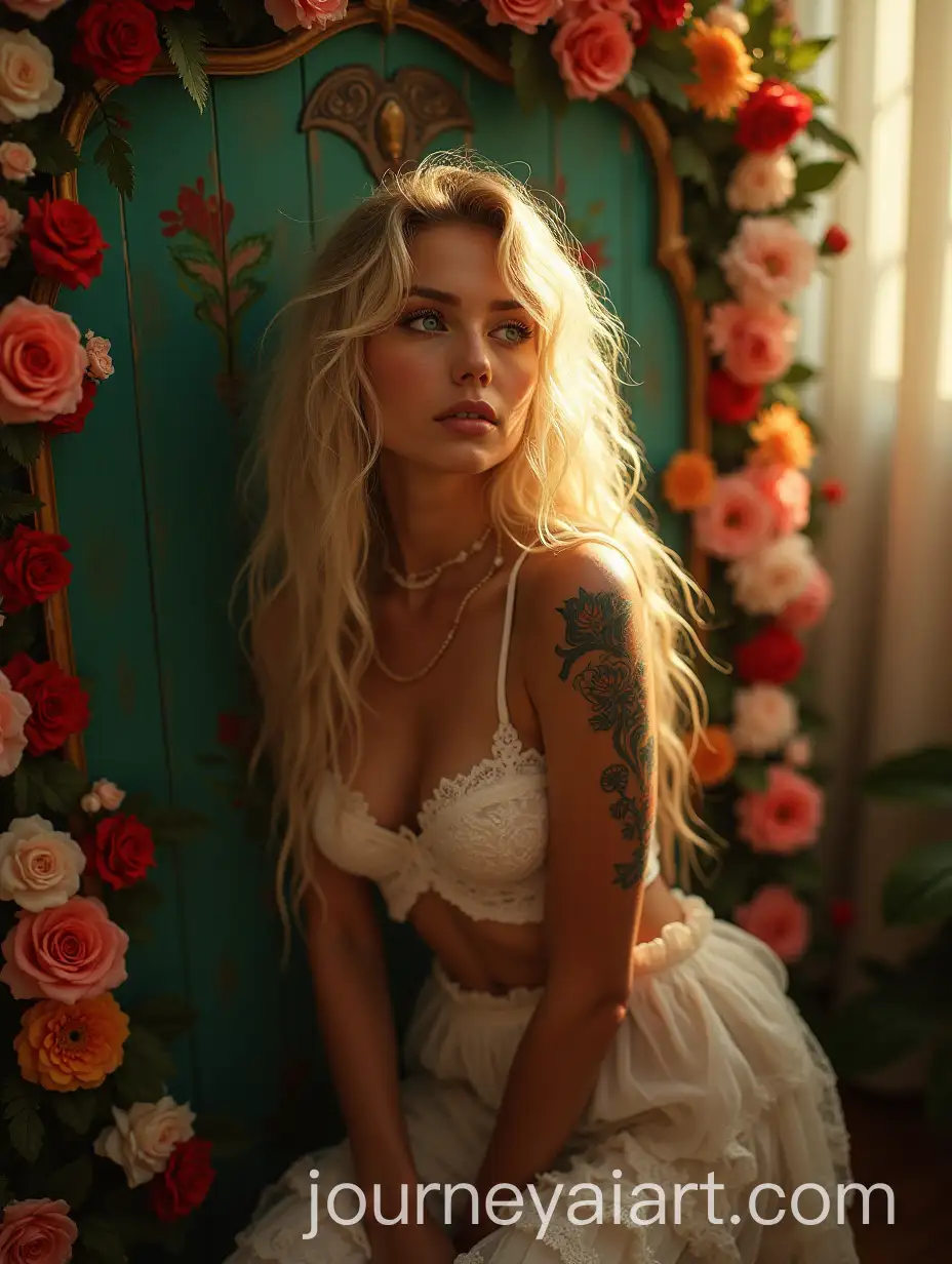 Boho-Woman-Angel-with-Real-Feathers-Poses-Among-Floral-Wardrobe