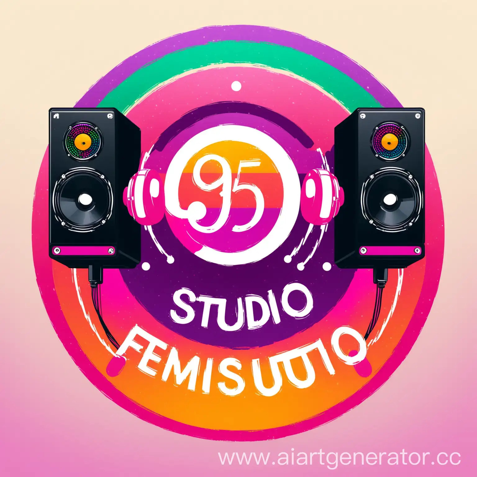 Colorful-Music-Logo-for-UP95-DJ-Production-Studio-with-Feminist-Theme-Featuring-Microphone-and-Speakers