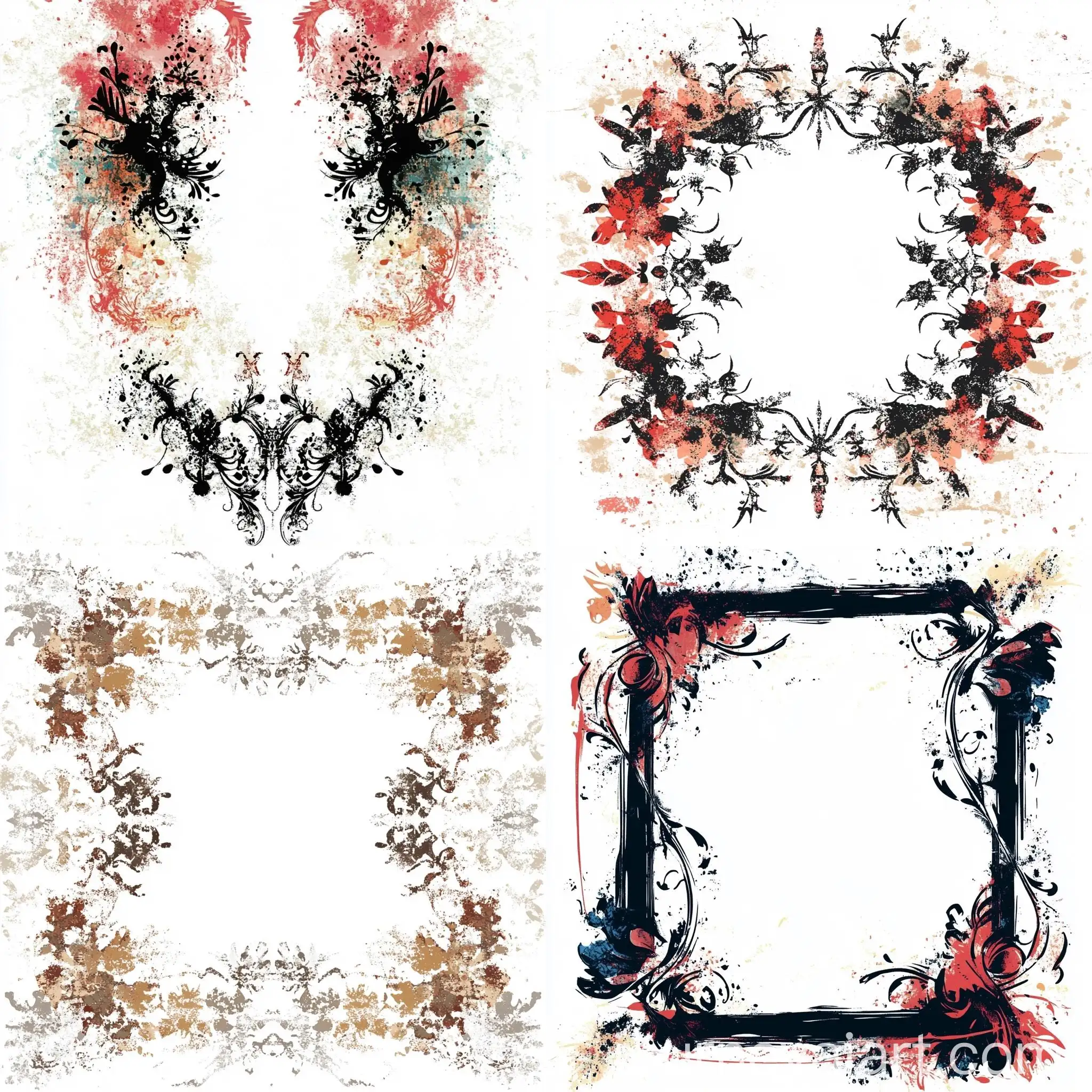 Symmetrical-Grunge-Floral-Vector-Frame-on-White-Background
