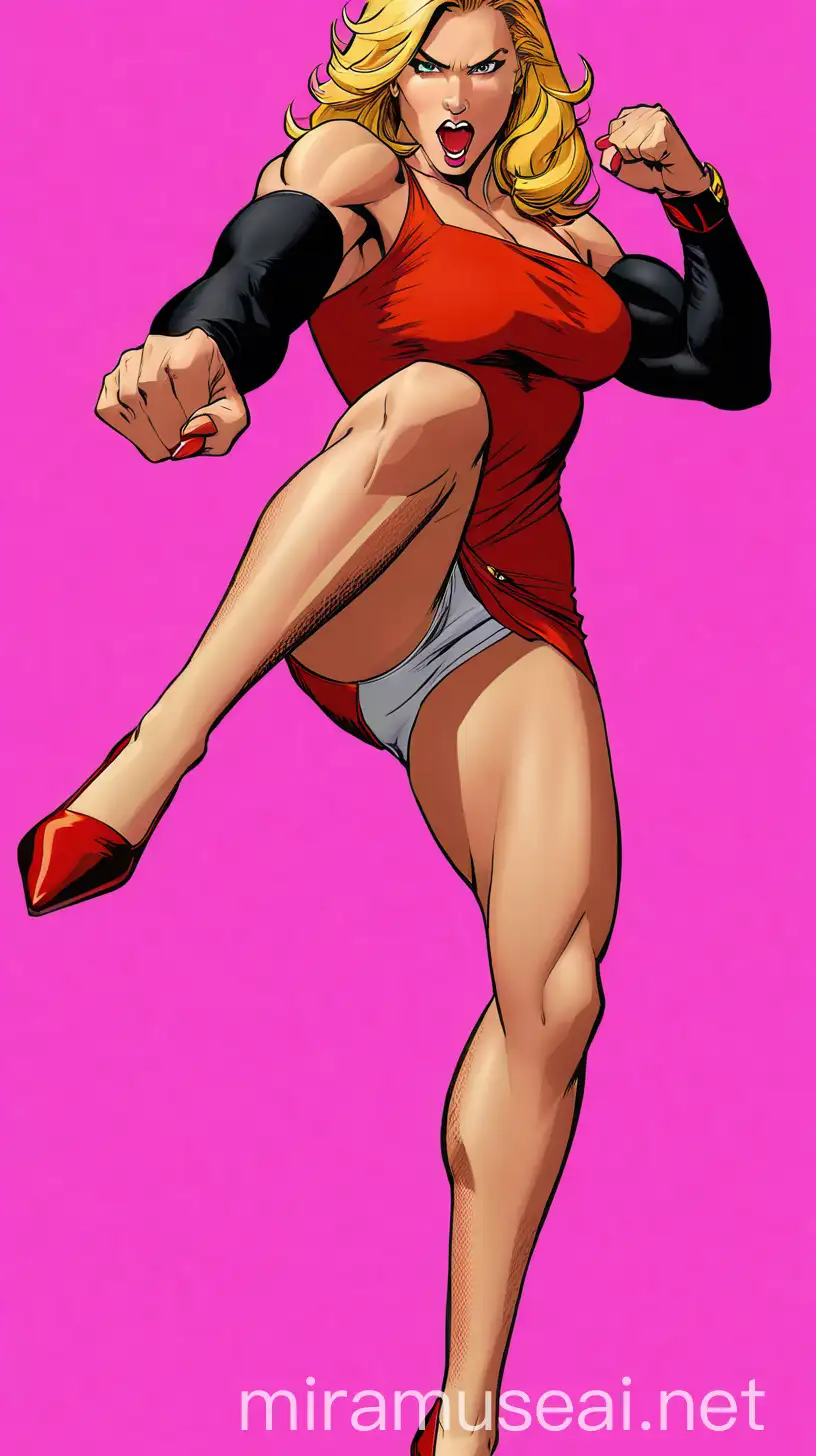 Female Superhero in HighKicking Action Pose