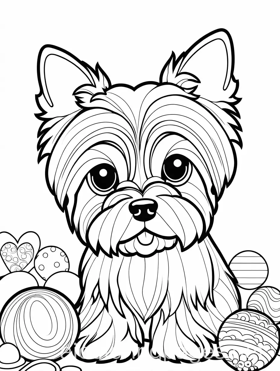 Cute-Yorkshire-Terrier-Playing-with-Toys-Coloring-Page