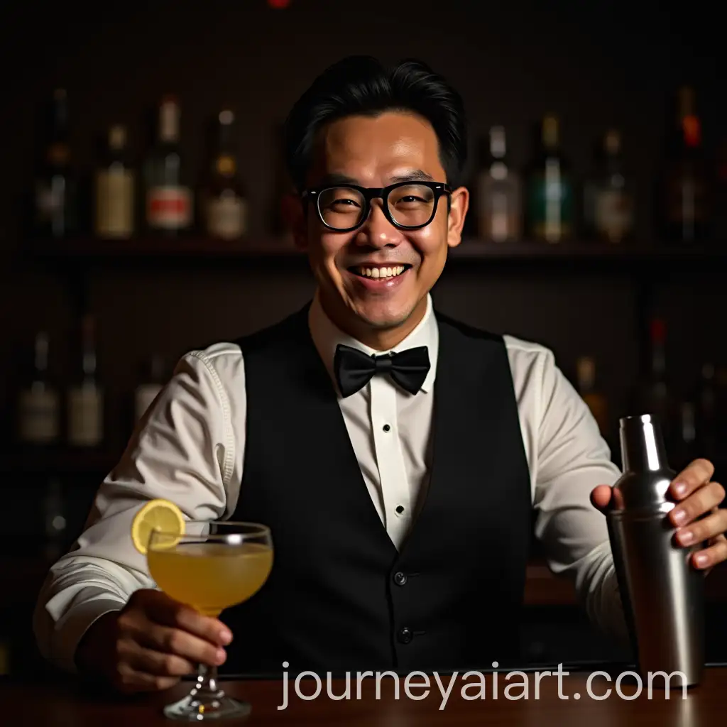Stylish-Asian-Bartender-with-Shiny-Gold-Tooth-and-Cocktail-Shaker