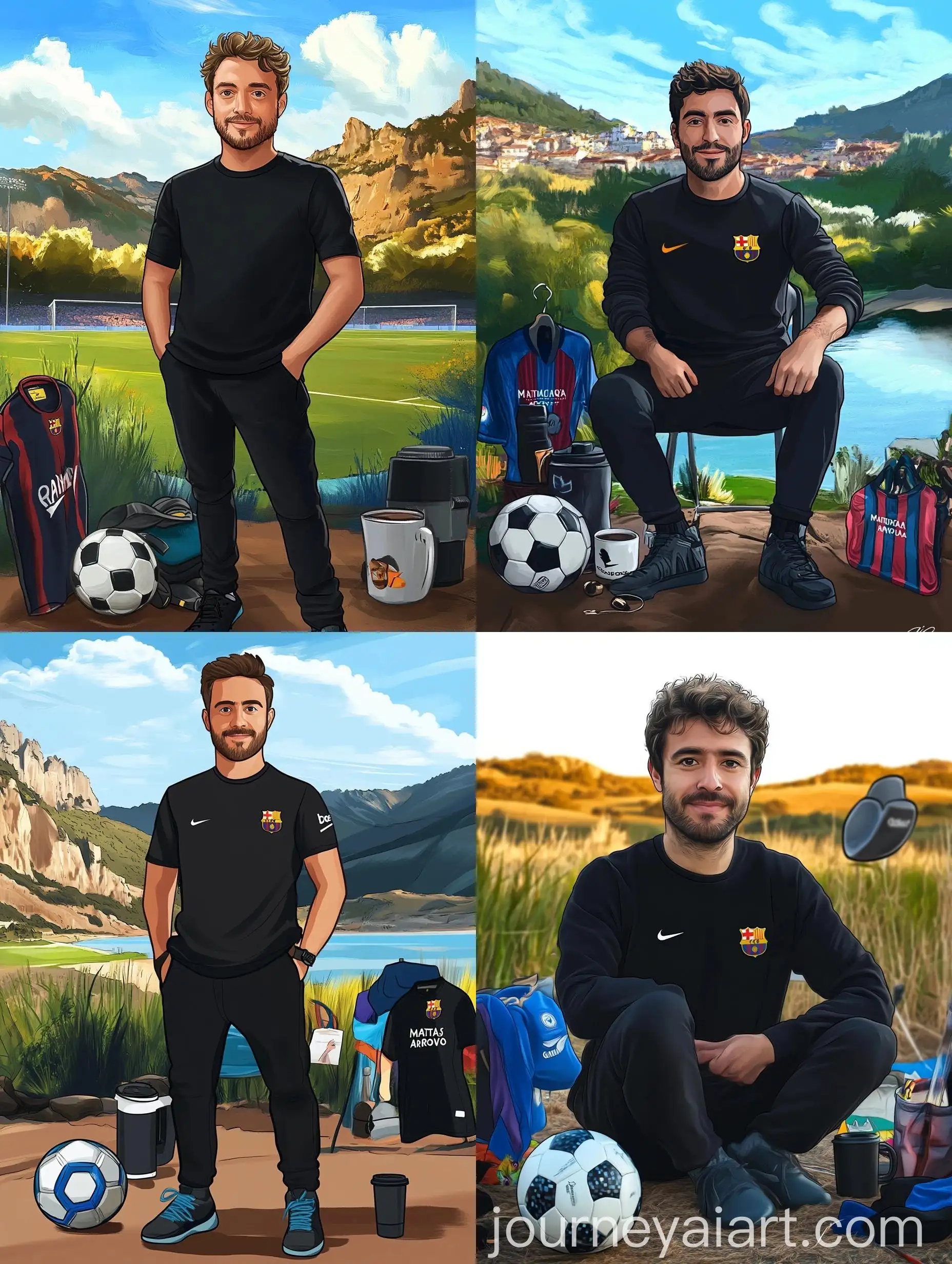 Mechanical-Civil-Engineer-in-Countryside-Landscape-with-Soccer-Ball-and-FC-Barcelona-Jersey