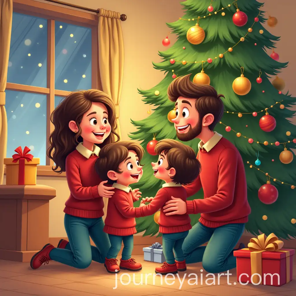 Happy-Family-Decorating-the-New-Years-Tree-in-Matching-Outfits