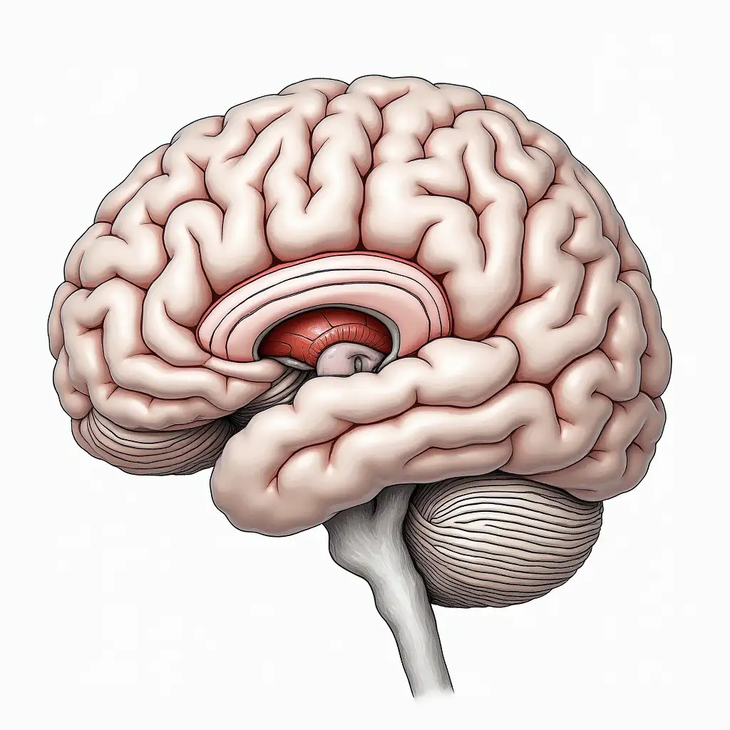 brain schematic, anatomically correct, from median view, please