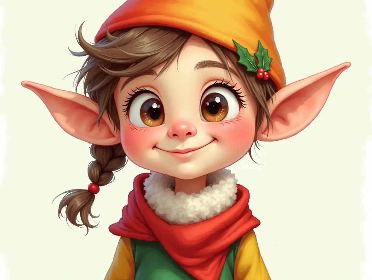 Cheerful Christmas Elf in Colorful Attire with Expressive Features