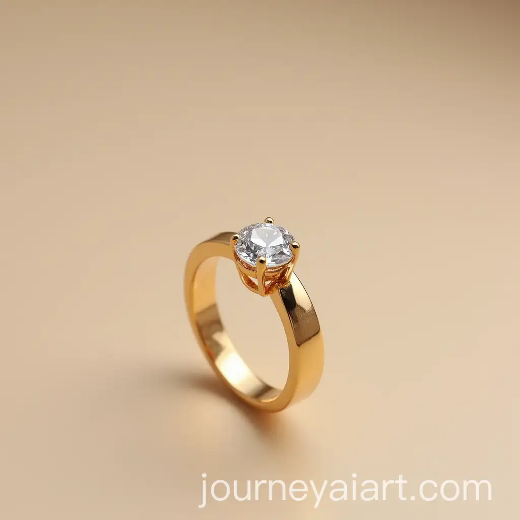 Studio-Shot-of-Golden-Ring-with-Diamond-on-Solid-Gray-Background