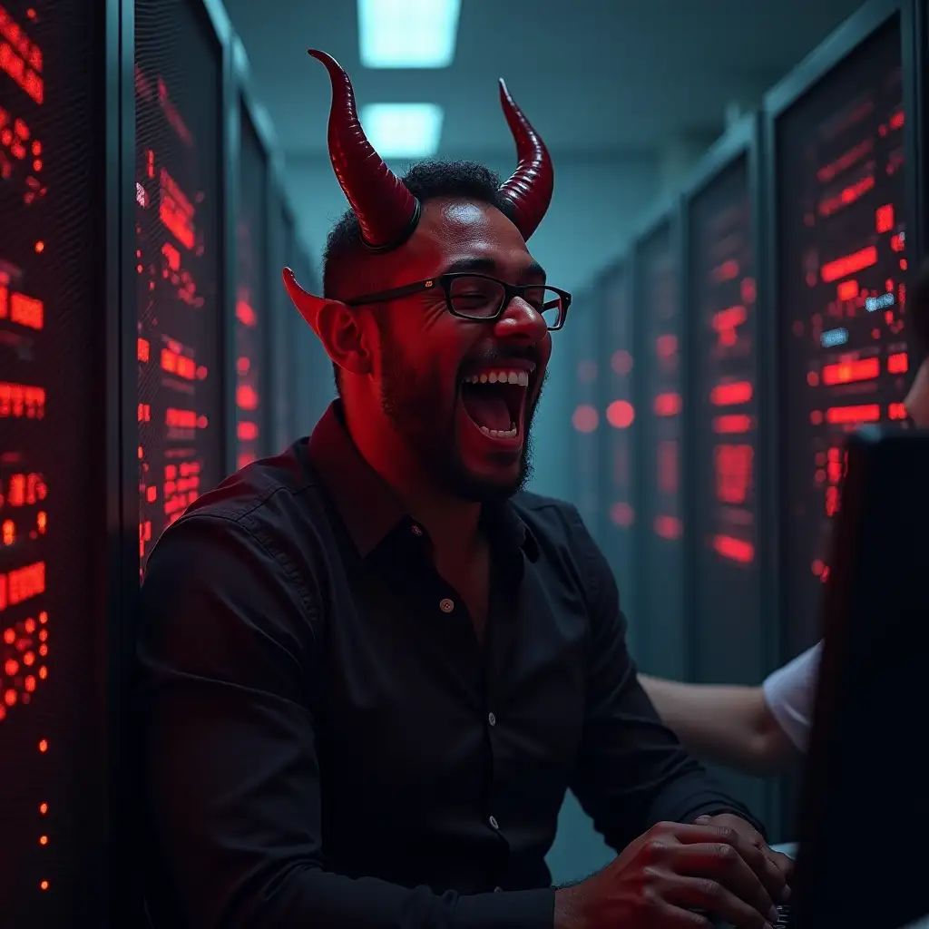 The system administrator in a small office who has blocked all users is laughing like the devil