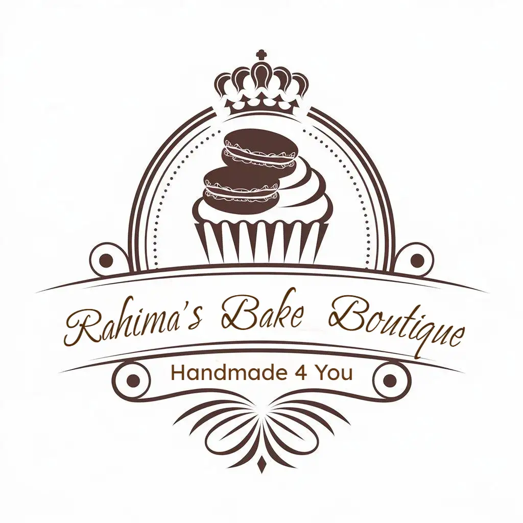 a vector logo design,with the text "Rahima's Bake Boutique", main symbol:Macarons, cupcakes, kroon bakery,Moderate,be used in Restaurant industry,clear background