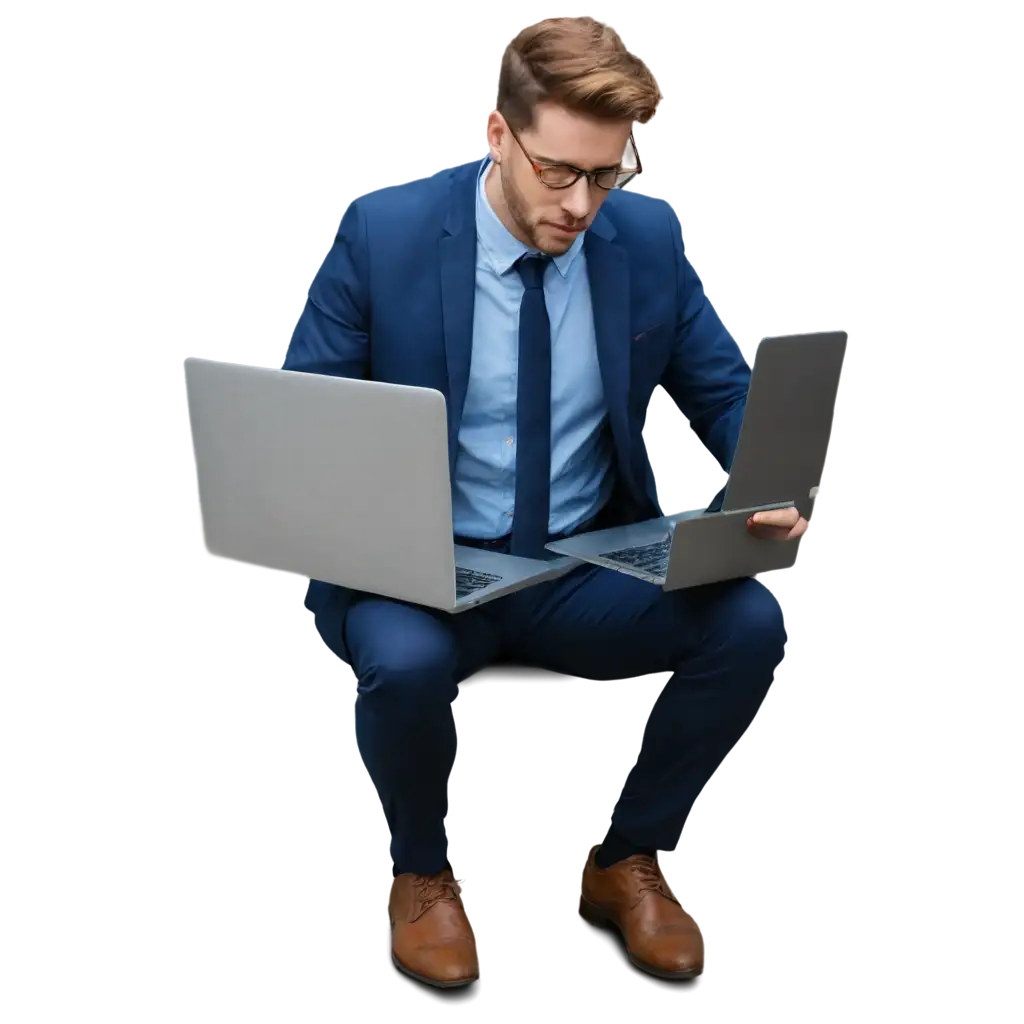 Professional-Suit-Man-Working-on-Laptop-and-Mobile-with-Video-Editing-Screen-PNG