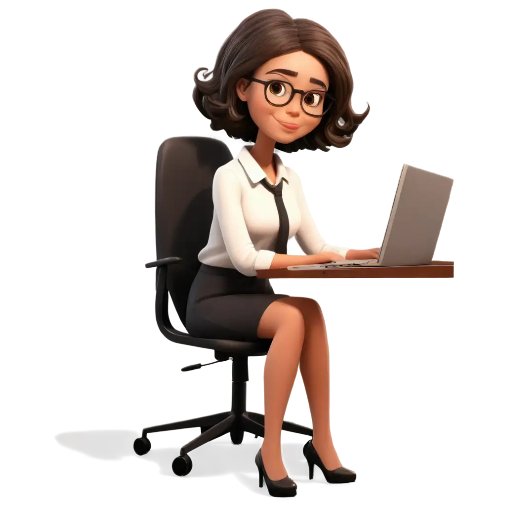 Cartoon-Young-Secretary-Sitting-at-Desk-PNG-Image-Creative-Illustration-for-Officethemed-Designs