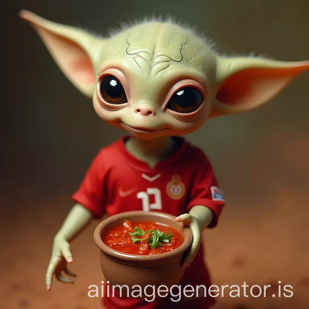 Baby-Alien-in-Tunisia-Soccer-Jersey-Holding-a-Pot-of-Harissa