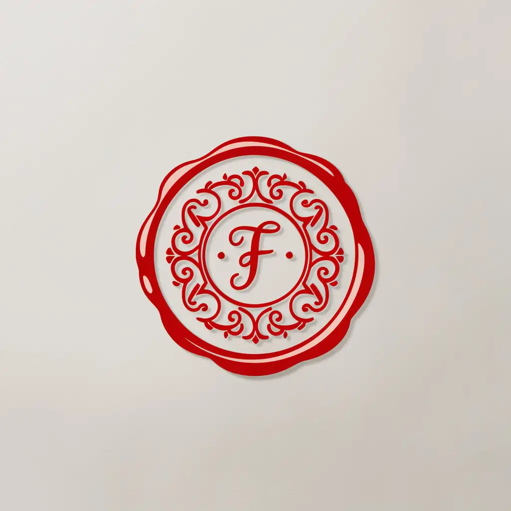 Victorian Style Round Red Wax Stamp Icon with Letter F