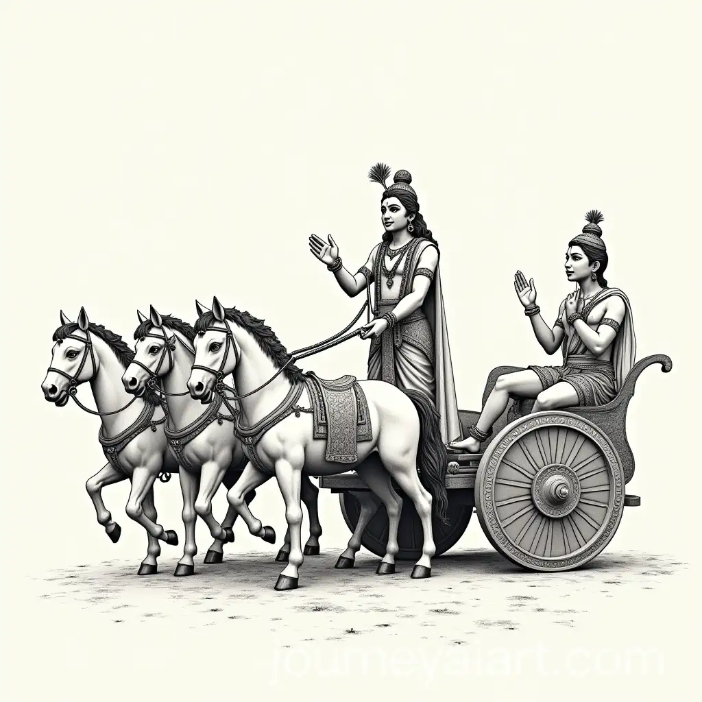 Krishna-and-Arjun-on-Chariot-with-5-Horses-2D-Inking-Art