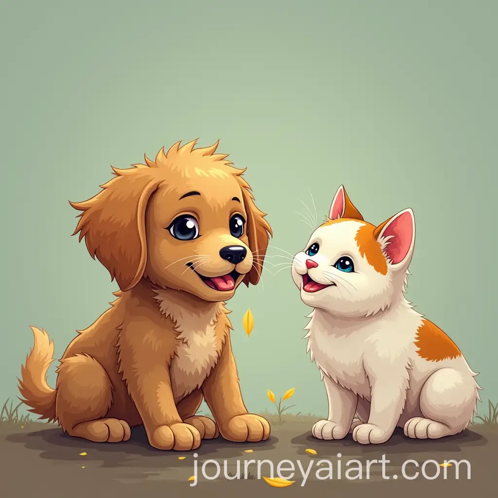 Playful-Puppy-Curious-Cat-and-Sparrows-in-Harmony