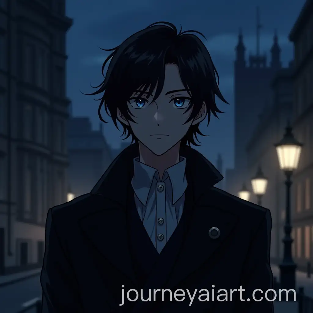 Anime-Man-in-Black-Medieval-Trench-Coat-Illuminating-London-Night-1800s