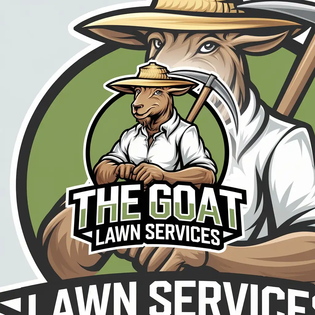 LOGO Design for The GOAT Lawn Services Goat Farmer Mascot with Clear Background and Bold Typography