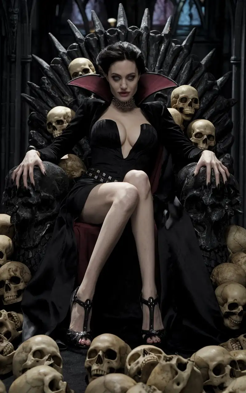 Vampire-Queen-Angelina-Jolie-on-Skull-Throne-in-Dark-Castle