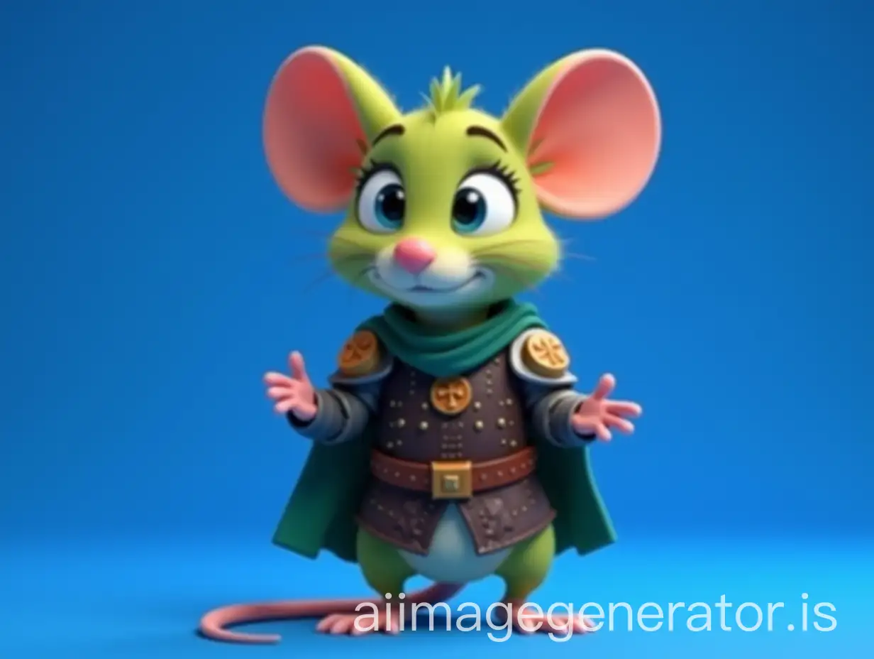 Anthropomorphic-Mouse-in-Medieval-Knight-Outfit-with-Green-Cape