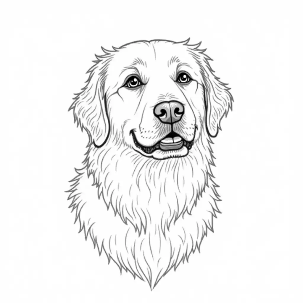 Create a drawing, to be colored. The background should be white with the drawing made up of black lines. Theme a Golden Retriever.