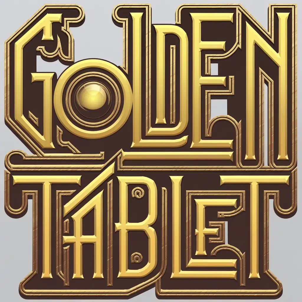 LOGO Design for Golden Tablet Alien Font with Clear Background and Foreground Text