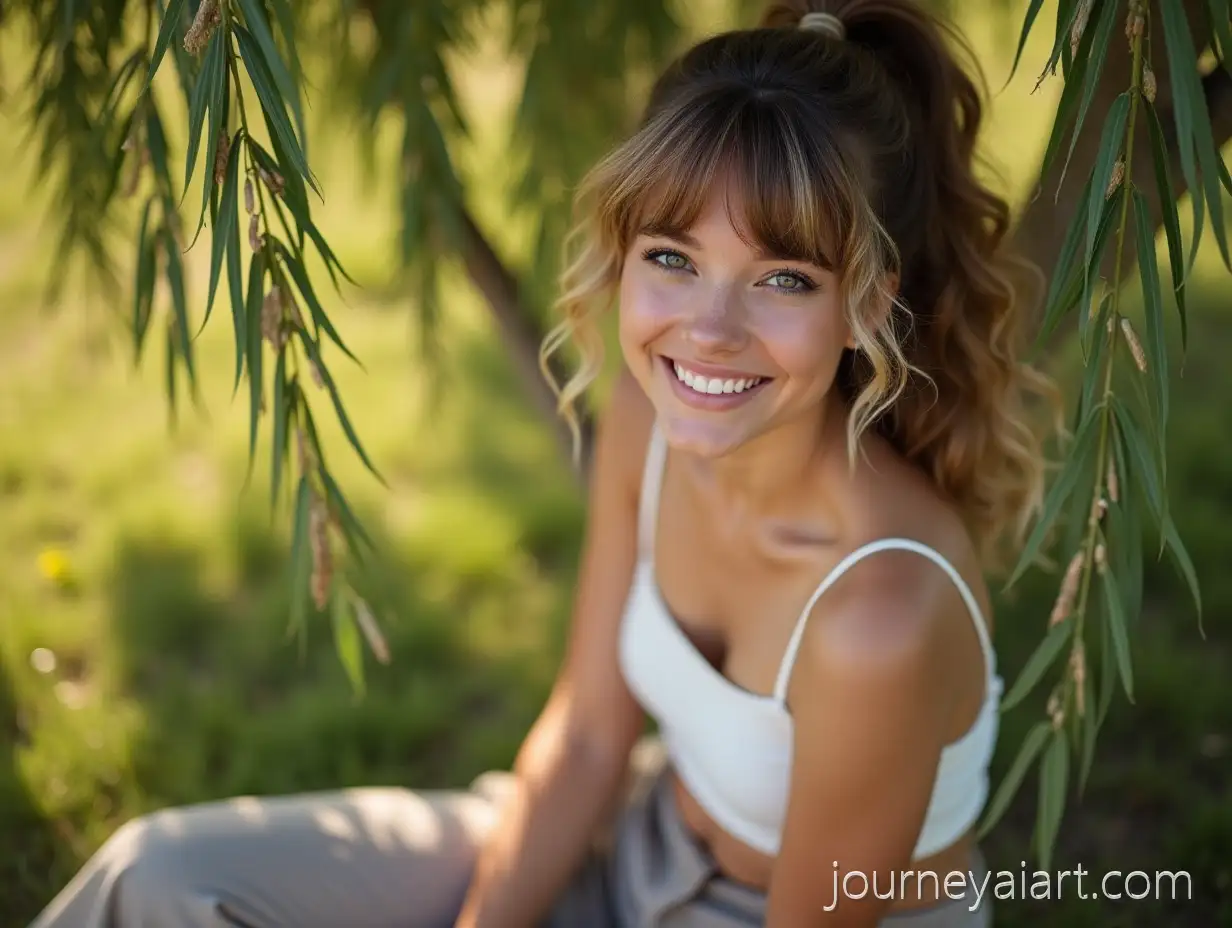 Portrait-of-aWillow-tree-portrait-Smiling-Woman-Under-a-Willow-Tree-at-Dawn