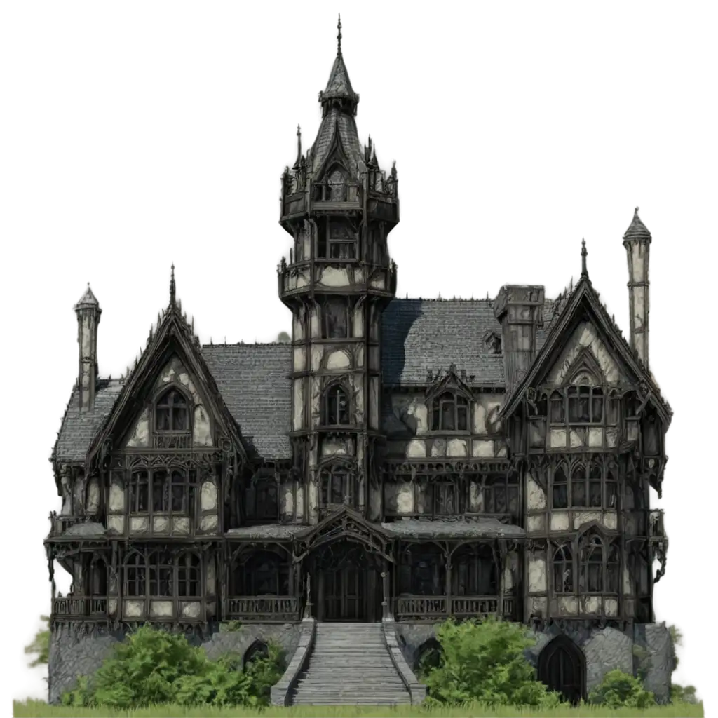 Gothic 2 story mansion with a tower