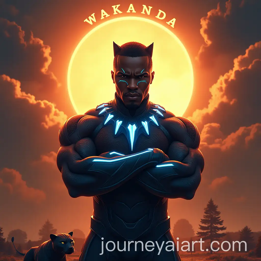 Denzel-Washington-as-Wakanda-King-in-Neon-Blue-Costume-with-Panther-and-Solar-Eclipse-Background