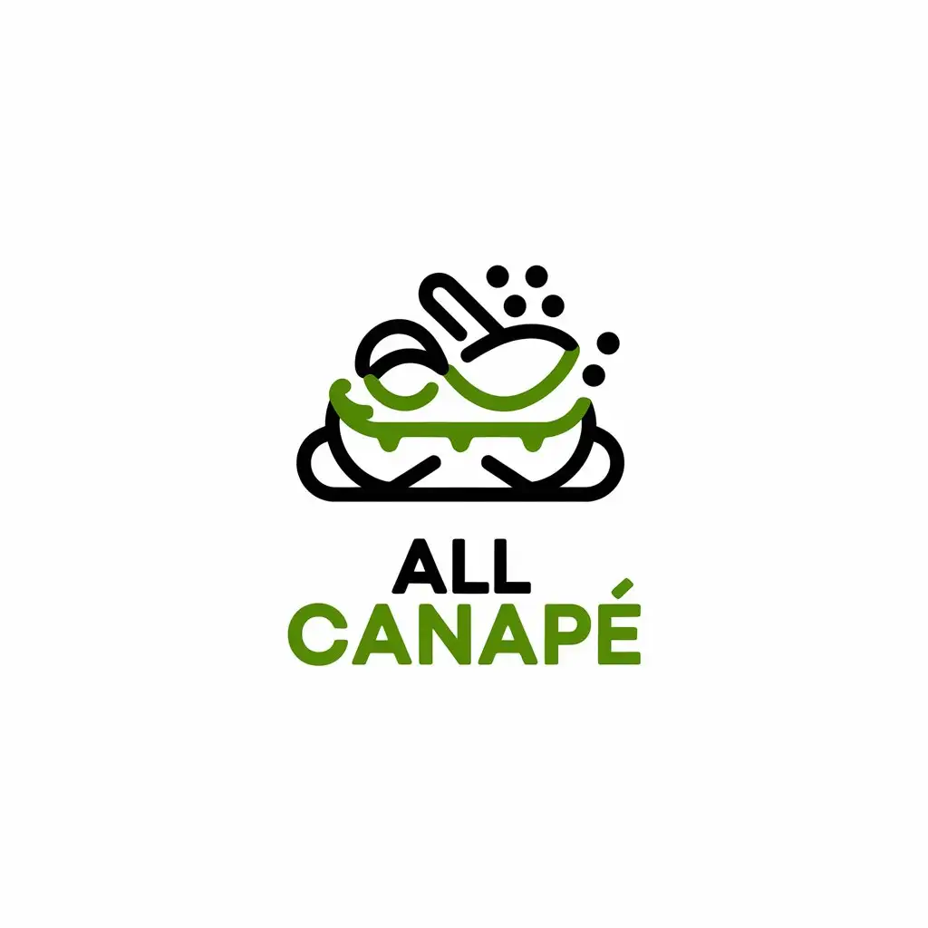 a vector logo design,with the text "all canape", main symbol:I want a logo of canapé in black and green colors,complex,be used in Restaurant industry,clear background