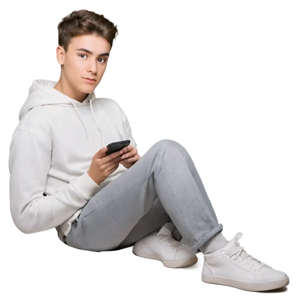 Young-Gen-Z-Male-Contemplating-on-Smartphone-PNG-Image-for-Modern-and-Cozy-Room-Vibes